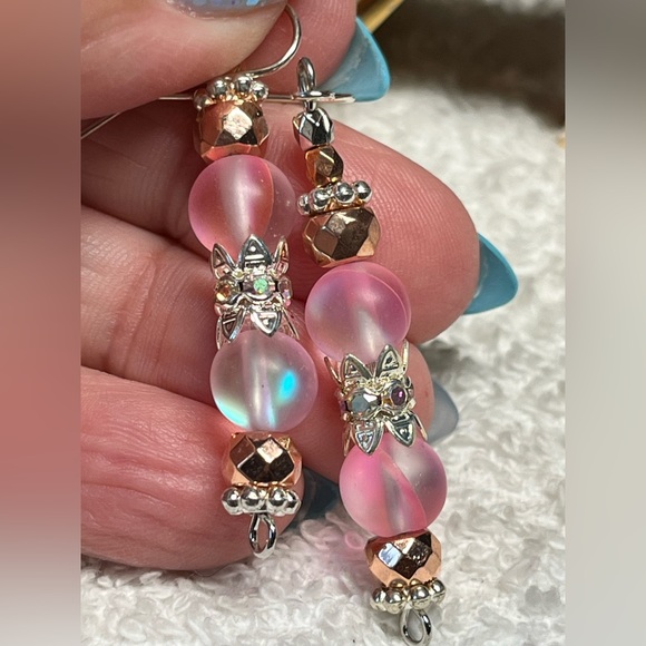 Cute mermaid glass earring in silver and rose gold - Picture 5 of 8